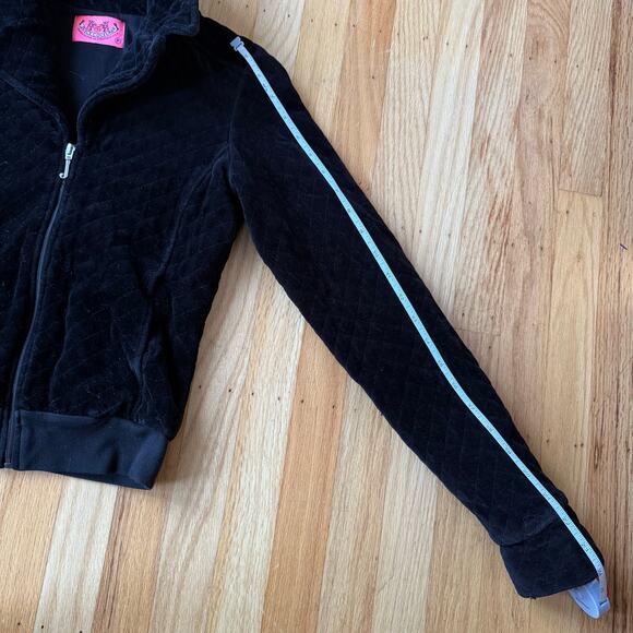 Juicy Couture Vintage Black Quilted Velour Zip Up Jacket Size Petite Y2K USA - Picture 12 of 12